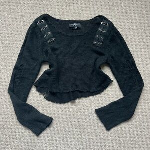Black goth distressed sweater with safety pins